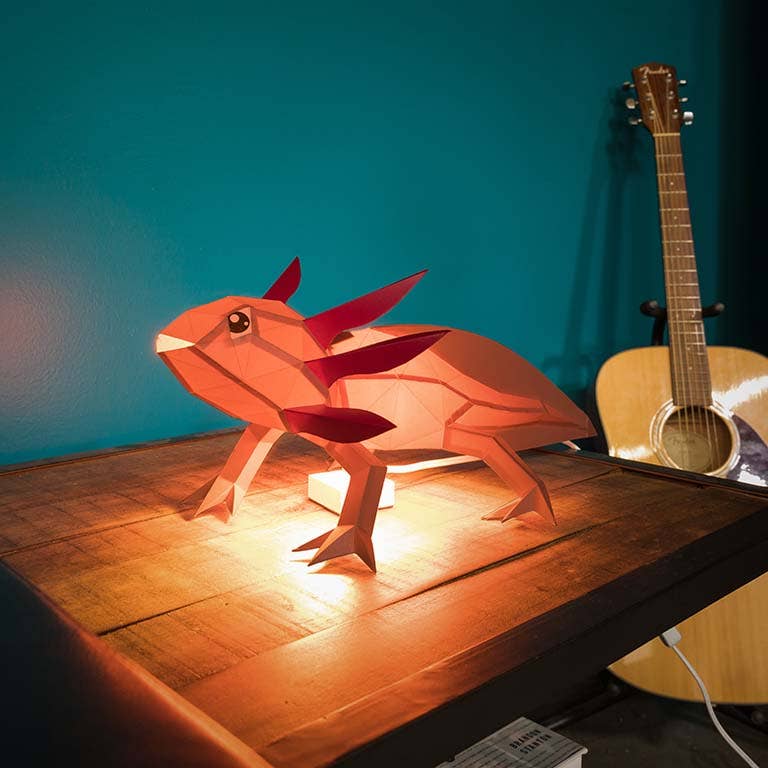 Axolotl 3D Origami Model PaperCraft, Animal Lamp