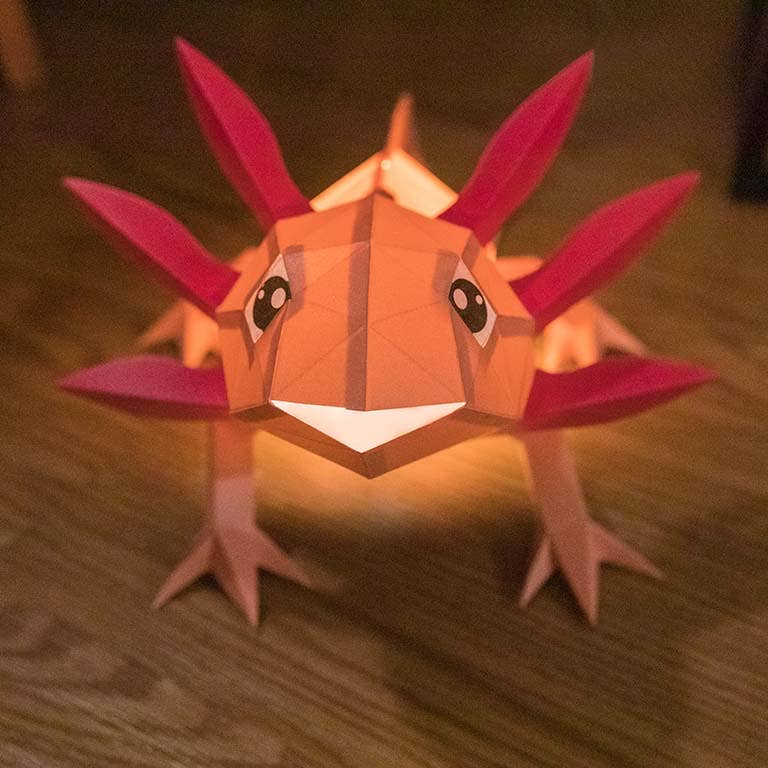 Axolotl 3D Origami Model PaperCraft, Animal Lamp